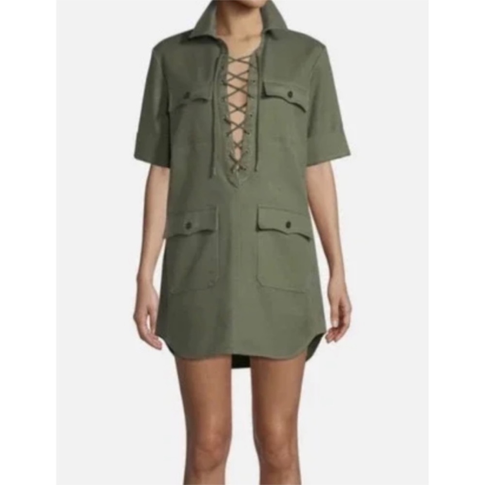 Zadig & Voltaire Record Brodé Tigre Shirt Dress in Khaki Green Cotton